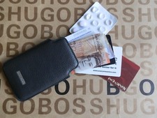 New Hugo Boss grey grey black leather notes coins credit card sleeve suit wallet