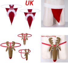 UK Sexy Men's Velvet Briefs G-string Thong Underwear Christmas Santa Clothes