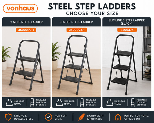 Vonhaus steel step ladders - steel,