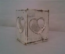 Shabby Chic White Heart Tea Light Candle Lantern