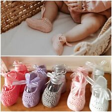Handmade Crochet First Baby Shoes Girls Ballerina Ballet Shoes Ribbon 3sizes