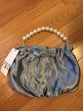 NWT ZARA Satin Blue Bag With