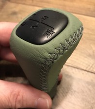 Classic Rover Mini Cooper Gear Knob Re-trimmed in Porcelain Green leather