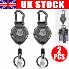 2x Heavy Duty Retractable Keyring Pull Key Chain Clip Recoil Holder Steel Cord