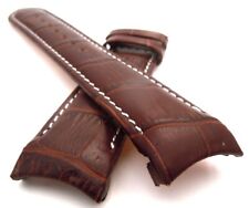 20mm Brown Crocodile Curved Lug Ended Watch Strap White Stitched Tang Buckle