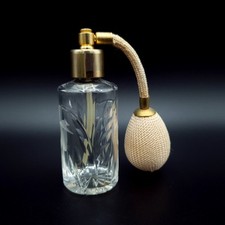 Stuart Crystal Perfume Atomiser Cut Glass Starburst Etched floral H9cm C1950-70