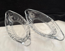 Banana split/corn-on-the-cob dishes x 2, clear pressed glass, 1940s vintage