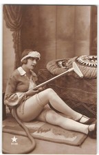 Antique RPPC French Maid Nude Woman Vacuum Cleaner 1920s Photo Risque Postcard