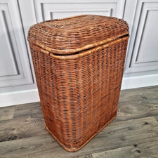 Retro Vintage Wicker Laundry Bin Basket - Bedroom Linen Blanket Storage Hamper