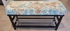 IKEA TJUSIG Black Shoe Bench With Custom Made World Map Seat Cushion