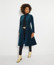 Joe Browns Womens Mandarin Collar Longline Military Moleskin Coat Green