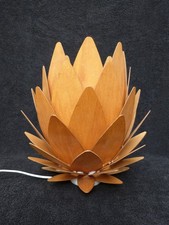 VINTAGE WOODEN LOTUS FLOWER LAMP TABLE LAMP ONYX BASE BOHO TIKKI STYLE