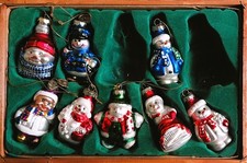 THOMAS PACCONI 8x Hand Crafted Blown Glass Christmas Tree Snowmen Baubles