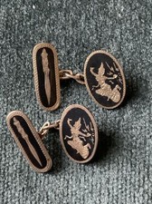 Siam Silver Cufflinks Vintage hand engraved unmarked sword/dagger dancer Asian