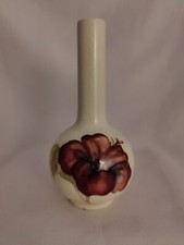 1950's Purple Hibiscus On White Early Moorcroft Pottery Posy Vase