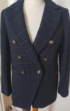 Navy Boucle Blazer With Brass