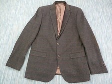 Harry Brown Jacket Mens 42L Tweed Woven Wool Brown Arm Patches Teacher