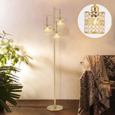 3-Head Floor Lamp Lights Standing 160cm Metal Crystal Shade Home Office Lamp