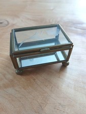 Vintage Brass/Etched Glass Mirrored Bottom Floral Jewellery Trinket Box Pls Read