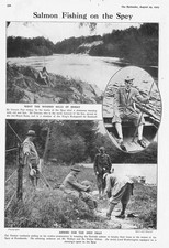 KNOCKANDO Fishing on the River Spey, Morayshire - Antique Print 1923