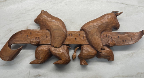 Hand carved wooden bull - hand, and