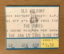 1980 THE TUBES OLD WARFIELD SAN FRANCISCO 1/15 CONCERT TICKET STUB FEE WAYBILL