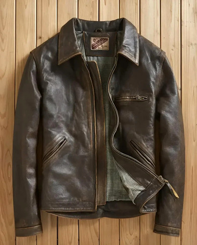 Men brown leather - brown, jacket