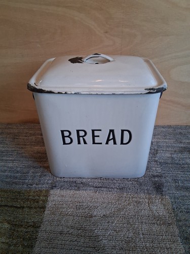 Vintage enamel white bread bin - white,