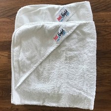 2 hooded white cotton baby towels, Persil non-bio & Comfort pure.