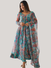 Sky Blue Organza Silk Anarkali