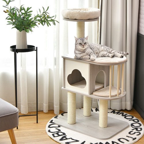 Wooden cat tower tier - wooden, 4-tier