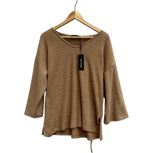 Mia moda camel ribbed - ribbed, knit