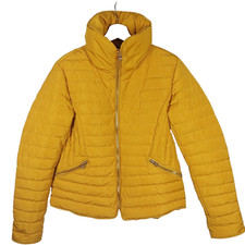 Tokyo Laundry Quilted Puffer Jacket UK 10 Mustard Yellow Zip Up Padded Pockets
