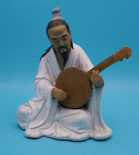 Chinese Pottery Mudman Figurine Playing Yueqin Guitar / Moon Lute 16cm tall