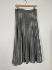 Johnstons Of Elgin Grey Knit Stripe Silk & Cashmere Maxi skirt - Sz Medium M