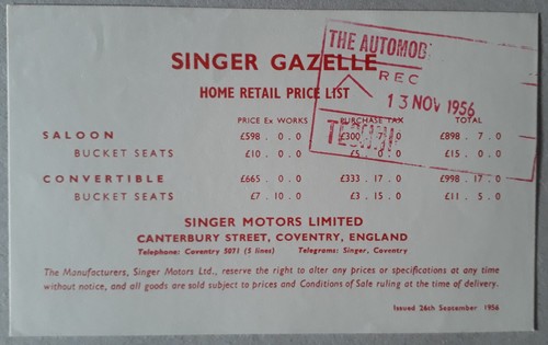 Singer gazelle price list - singer,