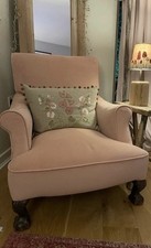 Stunning Pale Pink Velvet Antique Slipper Chair With Ball And Claw Feet