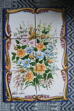 Portugese Wall Tiles - 6 Tile Artimatos Portugal Tiles Picture Signed Lot 1