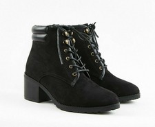 Evans Brandie Black Extra Wide Fit EEE Heeled Hiker Boots UK 4