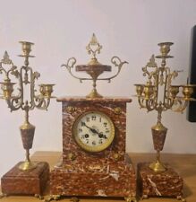 Attractive Marble French Mantel Clock With Candlesticks Holders