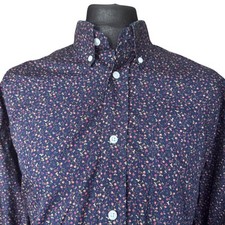 RELCO Shirt Mens XL (44") Long Sleeve Navy with Small Floral Print