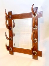 Antique Oak Wall Mirror. Horn