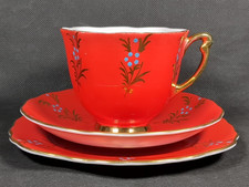 Vintage Bone China Cup, Saucer & Plate Trio ~ RED ~ Hand Painted England