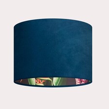 Lampshade Teal Blue Velvet Aubergine Wonderland Jungle Leaves Drum Light Shade