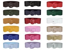 Vintage Women's Belt with PU Leather Buckle - Ladies Wide Elasticated Nurse Belt