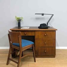 Original Vintage Art Deco Walnut Desk with Inlaid Desktop