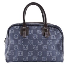 LOEWE Anagram Mini Boston Bag in Blue Denim, Double Size A5, Women's