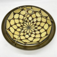 Vintage Tiffany Style Lamp Ceiling Shade Uplighter In Metal Frame Amber Cream