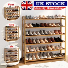 4/5/6 TIERS BAMBOO SHOE RACK FOOTWEAR ORGANISER WOODEN STORAGE SHELVES STAND UK