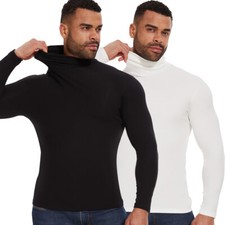 Mens Roll Neck Jumper Lightweight Baselayer Shirt High Polo Turtle Neck Soft Top